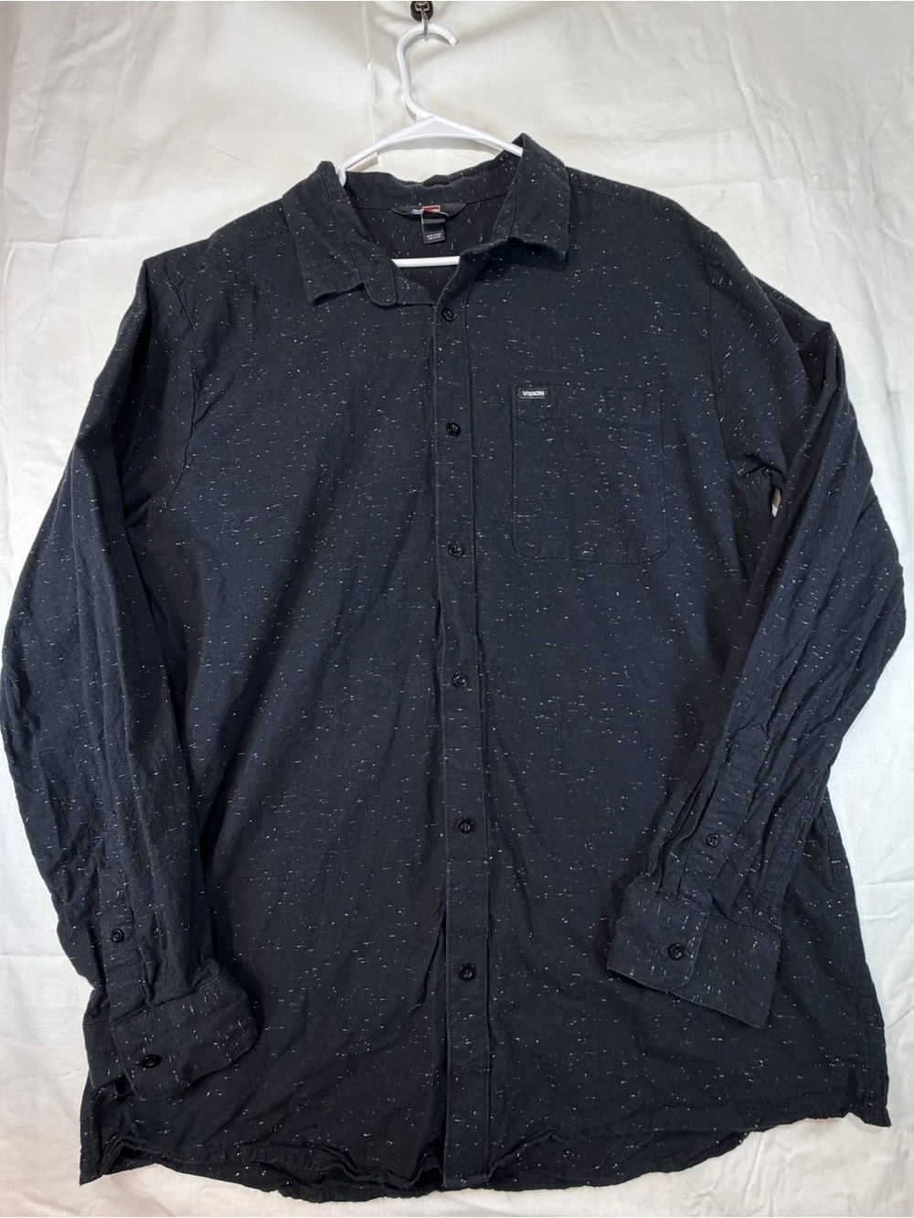 Vision Street Wear Black Speckled Long-Sleeve Button-Down Shirt